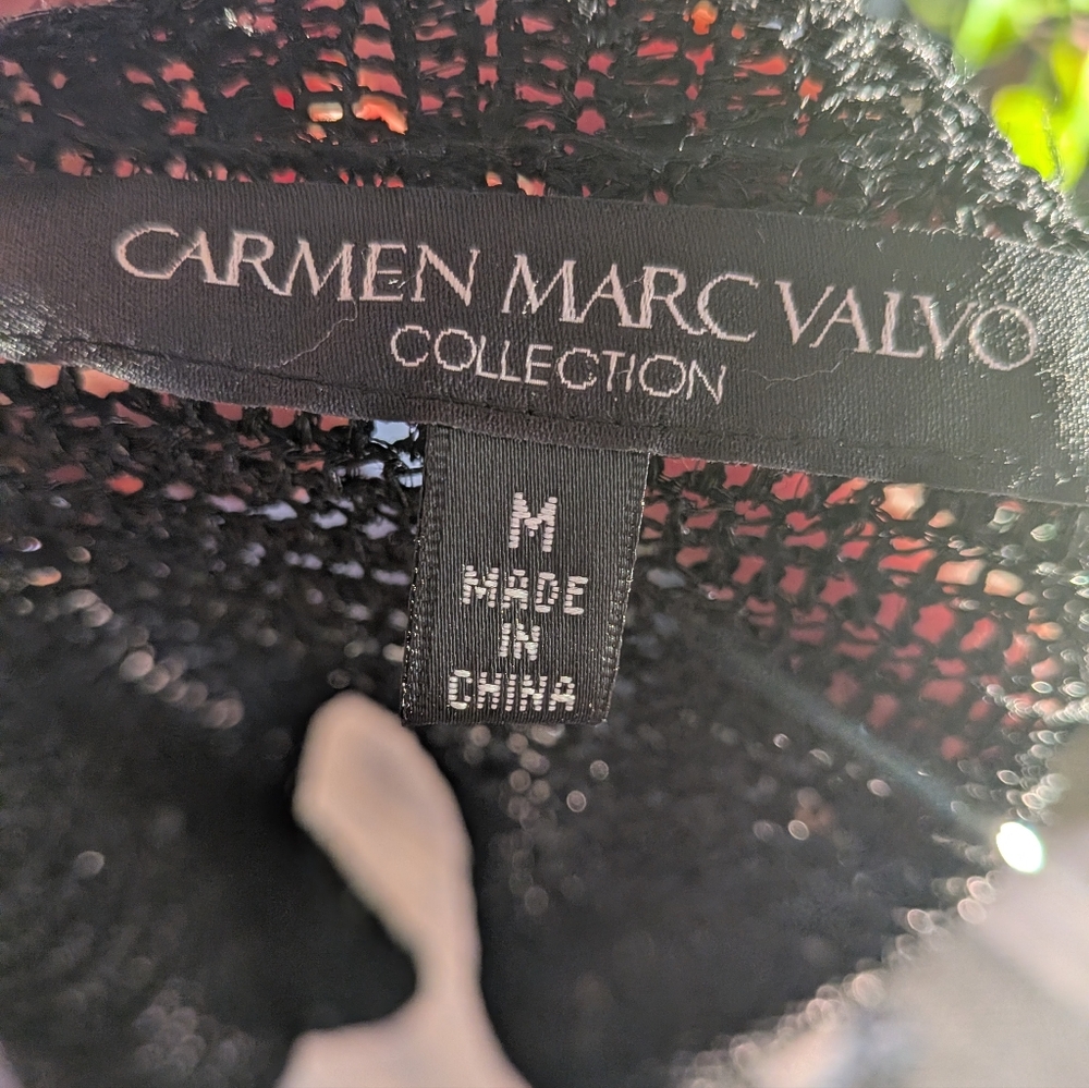 Carmen Marc Valvo Black Open-Knit Top